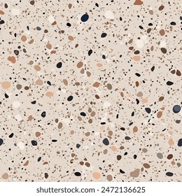 Terrazzo flooring vector seamless pattern. Italian terrazzo mosaic texture. Terrazzo seamless print tile. Concrete, granite, cement terrazo template. Terrazzo Floor material. Particles pebble, glass.