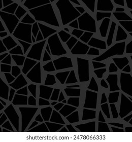 Terrazzo flooring vector seamless pattern in black colors. Texture of mosaic floor with natural marble stones
