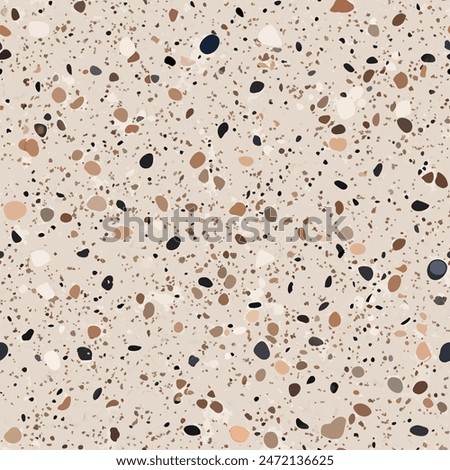 Terrazzo flooring vector seamless pattern. Italian terrazzo mosaic texture. Terrazzo seamless print tile. Concrete, granite, cement terrazo template. Terrazzo Floor material. Particles pebble, glass.