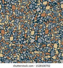 Terrazzo flooring vector texture. Abstract seamless stone background. Modern natural mosaic flooring with random pattern. Small multi-colored stones laid in tiles. Terrazzo style for interior design.