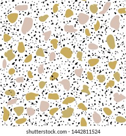 Terrazzo flooring white seamless pattern. Vector stone, marble texture. Abstract background