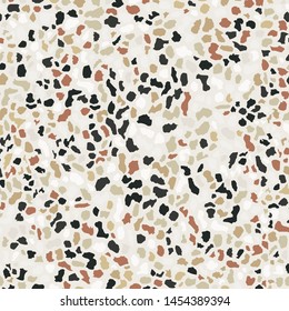 Terrazzo flooring, white seamless pattern. Gray background texture. Abstract vector design for print on floor, wall or textile