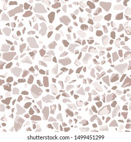 Terrazzo flooring, white seamless pattern. Gray background texture. Abstract vector design for print on floor, wall or textile