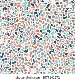 Terrazzo flooring, white seamless pattern. Gray background texture. Abstract vector design for print on floor, wall or textile