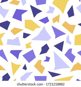 Terrazzo geometric texture. Abstract seamless pattern with colorful sprinkles scattered on white background. Creative vector illustration for backdrop, textile print, wrapping paper