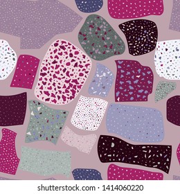 Terrazzo geometric texture. Seamless pattern with colorful splinters. Creative illustration for textile or book covers, manufacturing, wallpapers, print, gift wrap, flooring