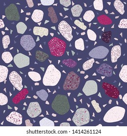 Terrazzo geometric texture. Seamless pattern with colorful splinters. Creative illustration for textile or book covers, manufacturing, wallpapers, print, gift wrap, flooring