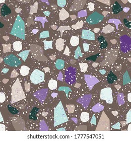 Terrazzo geometric texture. Seamless pattern with colorful splinters. Creative illustration for textile or book covers, manufacturing, wallpapers, print, gift wrap, flooring
