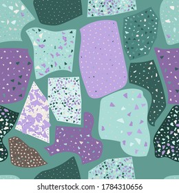 Terrazzo geometric texture. Seamless pattern with colorful splinters. Creative illustration for textile or book covers, manufacturing, wallpapers, print, gift wrap, flooring