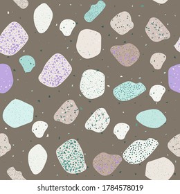 Terrazzo geometric texture. Seamless pattern with colorful splinters. Creative illustration for textile or book covers, manufacturing, wallpapers, print, gift wrap, flooring