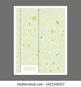 Terrazzo green poster seamless pattern design. Abstract background pastel color wallpaper vector.