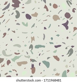La imitación de Terrazzo es un fondo de patrón sin fisuras. Diseño abstracto de textura vectorial para la impresión en el suelo, pared, azulejos o textiles, decoración interior. Ilustración vectorial abstracta de moda Colores Pastel. 