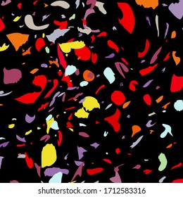 Terrazzo imitation seamless pattern background. Abstract vector texture design for print on floor, wall, tile or textile, interior decoration. Trendy abstract vector, bright different color
