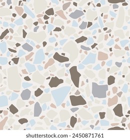 Terrazzo imitation seamless pattern. Marble texture with stone fragments. Pastel floor tile for interior design. Vector