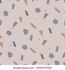 Terrazzo imitation seamless pattern. Realistic marble texture with stone fragments. Trendy abstract vector illustration.
