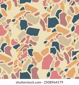 Terrazzo imitation seamless pattern. Realistic marble texture with stone fragments. Colorful floor tile for interior decoration. Abstract vector illustration.