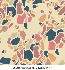 Terrazzo imitation seamless pattern. Realistic marble texture with stone fragments. Colorful floor. Abstract vector illustration.