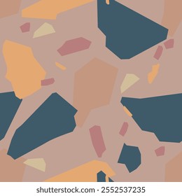 Terrazzo imitation seamless pattern. Realistic marble texture with stone fragments. Modern floor tile for interior decoration. Abstract vector illustration.