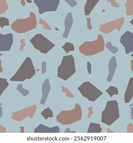 Terrazzo imitation seamless pattern. Realistic texture with stone fragments. Modern minimalistic floor tile for interior decoration. Trendy abstract vector illustration.