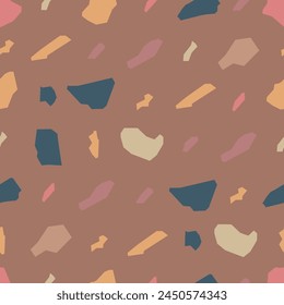 Terrazzo imitation seamless pattern. Texture with stone fragments. Floor tile for interior decoration. Abstract vector illustration.
