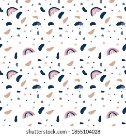 Terrazzo imitation seamless pattern. Trendy colorful stone texture background.