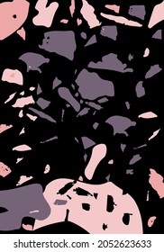 Terrazzo modern abstract template. Black and pink texture of classic italian flooring. Background made of stones, granite, quartz, marble, concrete.  Venetian terrazzo trendy vector backdrop