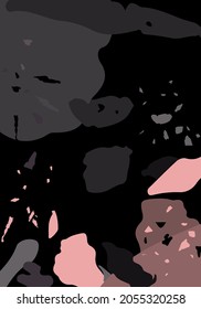Terrazzo modern abstract template. Black and pink texture of classic italian flooring. Venetian terrazzo trendy vector backdrop Background made of stones, granite, quartz, marble, concrete. 