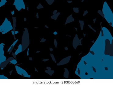 Terrazzo modern abstract template. Black and blue texture of classic italian flooring. Background made of stones, granite, quartz, marble, concrete.  Venetian terrazzo trendy vector backdrop
