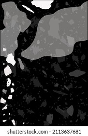 Terrazzo modern abstract template. Black and white texture of classic italian flooring. Background made of stones, granite, quartz, marble, concrete.  Venetian terrazzo trendy vector backdrop