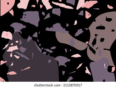 Terrazzo modern abstract template. Black and pink texture of classic italian flooring. Background made of stones, granite, quartz, marble, concrete.  Venetian terrazzo trendy vector backdrop