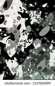 Terrazzo modern abstract template. Black and white texture of classic italian flooring. Background made of stones, granite, quartz, marble, concrete.  Venetian terrazzo trendy vector backdrop
