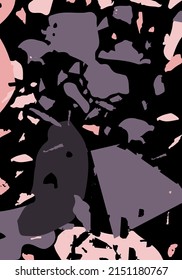 Terrazzo modern abstract template. Black and pink texture of classic italian flooring. Background made of stones, granite, quartz, marble, concrete.  Venetian terrazzo trendy vector backdrop