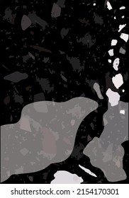 Terrazzo modern abstract template. Black and white texture of classic italian flooring. Venetian terrazzo trendy vector backdrop Background made of stones, granite, quartz, marble, concrete. 