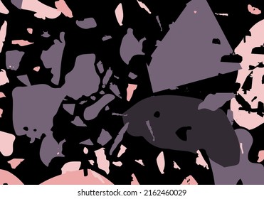 Terrazzo modern abstract template. Black and pink texture of classic italian flooring. Background made of stones, granite, quartz, marble, concrete.  Venetian terrazzo trendy vector backdrop
