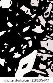 Terrazzo modern abstract template. Black and pink texture of classic italian flooring. Background made of stones, granite, quartz, marble, concrete.  Venetian terrazzo trendy vector backdrop