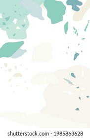 Terrazzo modern abstract template. Green and grey texture of classic italian flooring. Background made of stones, granite, quartz, marble, concrete.  Venetian terrazzo trendy vector backdrop