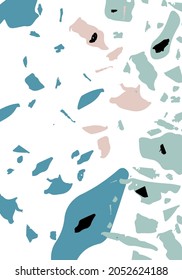 Terrazzo modern abstract template. Green and grey texture of classic italian flooring. Venetian terrazzo trendy vector backdrop Background made of stones, granite, quartz, marble, concrete. 