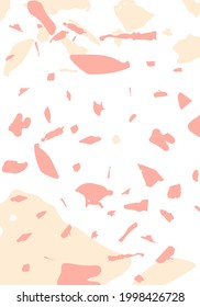 Terrazzo modern abstract template. Orange texture of classic italian flooring. Background made of stones, granite, quartz, marble, concrete.  Venetian terrazzo trendy vector backdrop