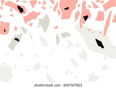 Terrazzo modern abstract template. Orange and grey texture of classic italian flooring. Venetian terrazzo trendy vector backdrop Background made of stones, granite, quartz, marble, concrete. 