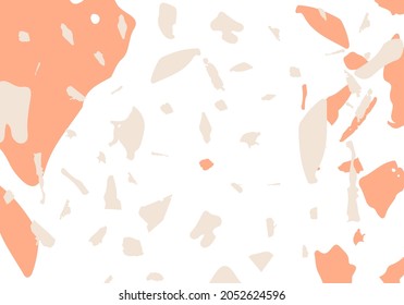 Terrazzo modern abstract template. Orange texture of classic italian flooring. Venetian terrazzo trendy vector backdrop Background made of stones, granite, quartz, marble, concrete. 