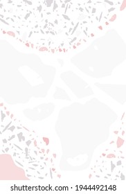 Terrazzo modern abstract template. Pink and grey texture of classic italian flooring. Background made of stones, granite, quartz, marble, concrete.  Venetian terrazzo trendy vector backdrop