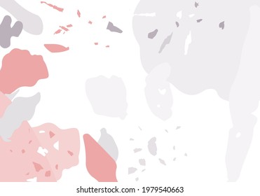 Terrazzo modern abstract template. Pink and grey texture of classic italian flooring. Background made of stones, granite, quartz, marble, concrete.  Venetian terrazzo trendy vector backdrop