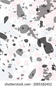 Terrazzo moderne abstrakte Vorlage. Rosa und graue Struktur des klassischen italienischen Bodens. Hintergrund aus Steinen, Granit, Quarz, Marmor, Beton.  venezianisches Terrazzo-Trendvektor