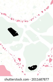 Terrazzo modern abstract template. Pink and green texture of classic italian flooring. Background made of stones, granite, quartz, marble, concrete.  Venetian terrazzo trendy vector backdrop