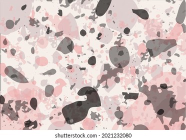 Terrazzo modern abstract template. Pink and grey texture of classic italian flooring. Background made of stones, granite, quartz, marble, concrete.  Venetian terrazzo trendy vector backdrop