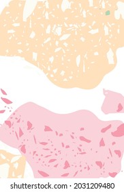 Terrazzo modern abstract template. Pink and orange texture of classic italian flooring. Venetian terrazzo trendy vector backdrop Background made of stones, granite, quartz, marble, concrete. 