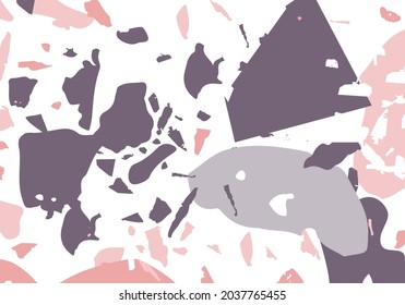 Terrazzo moderne abstrakte Vorlage. Rosa und graue Struktur des klassischen italienischen Bodens. venezianische Terrazzo-trendige Vektorhintergrund aus Steinen, Granit, Quarz, Marmor, Beton. 