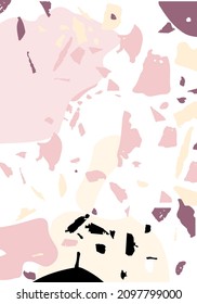 Terrazzo modern abstract template. Pink and grey texture of classic italian flooring. Venetian terrazzo trendy vector backdrop Background made of stones, granite, quartz, marble, concrete. 