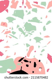 Plantilla abstracta moderna de Terrazzo. Textura rosa y verde del suelo italiano clásico. Fondo de piedra, granito, cuarzo, mármol, hormigón.  Fondo vectorial de moda de terrazo veneciano