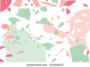 Terrazzo modern abstract template. Pink and green texture of classic italian flooring. Background made of stones, granite, quartz, marble, concrete.  Venetian terrazzo trendy vector backdrop